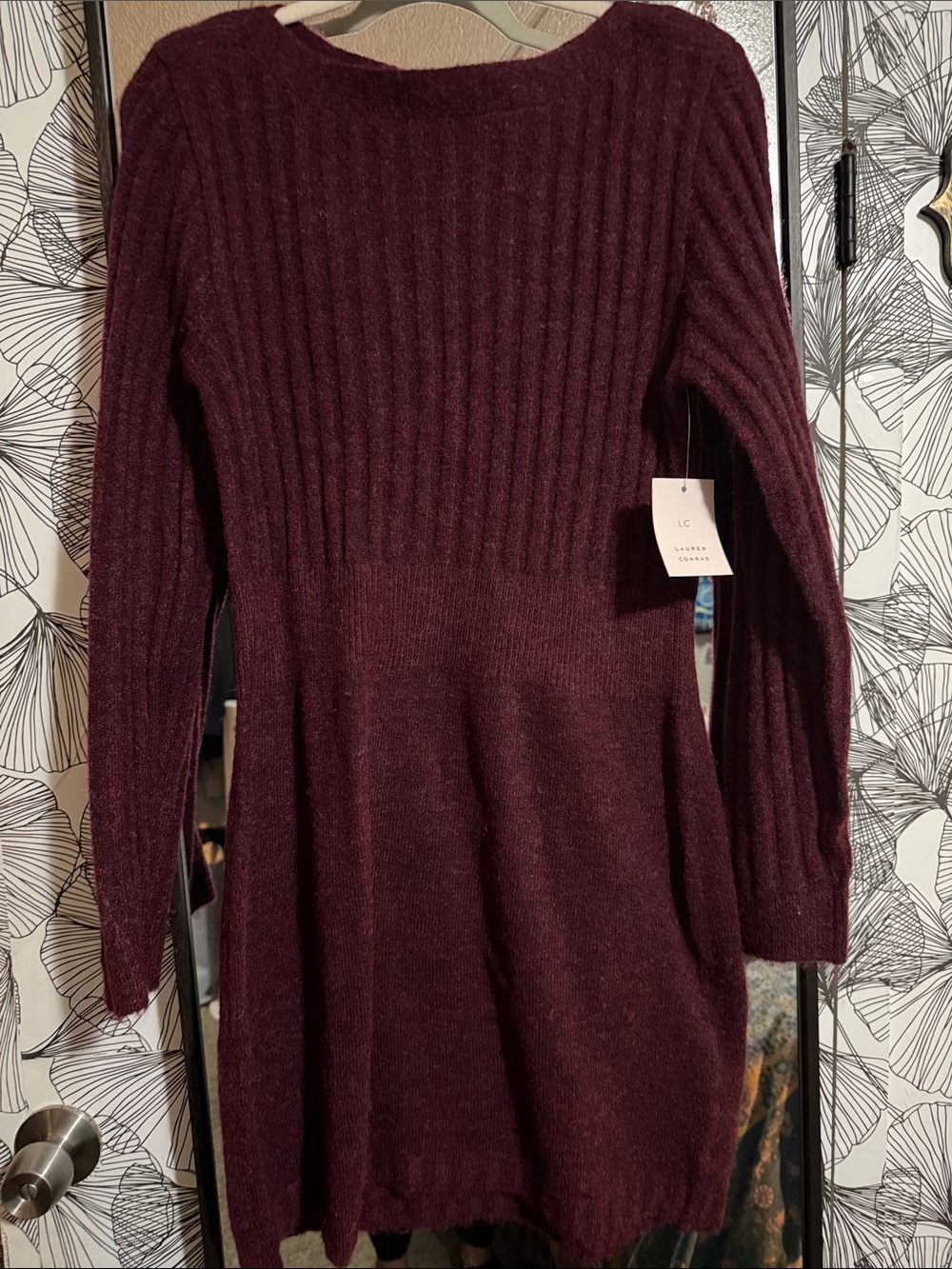 LC Lauren Conrad Wine Ribbed Knit Long Sleeve Dress